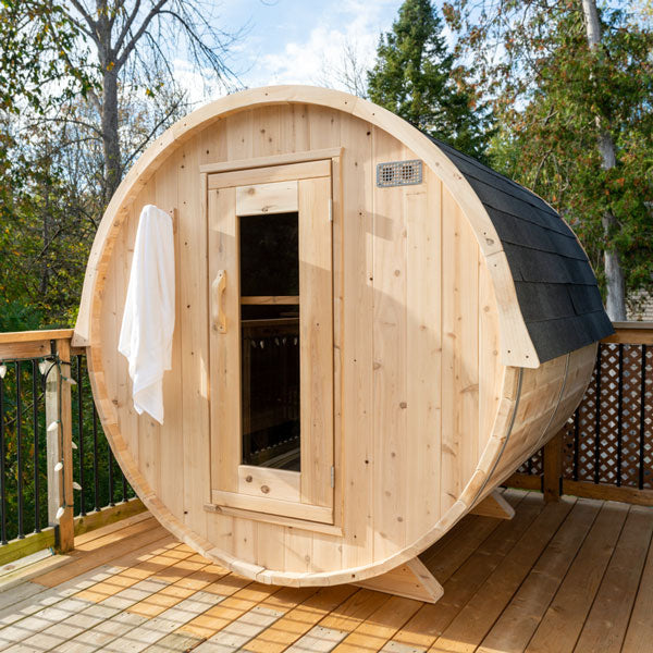 Traditional barrel sauna