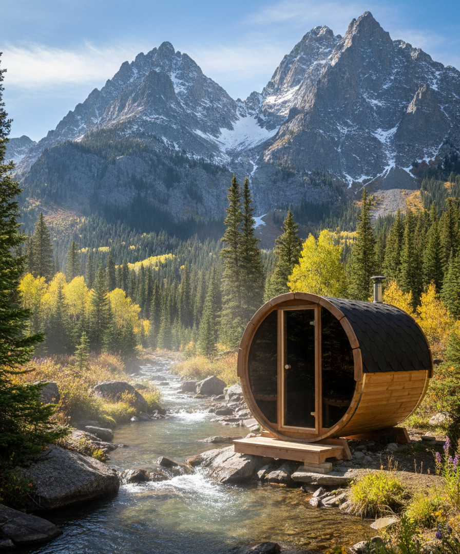 SaunaLife Model E7G Sauna Barrel Glass Front